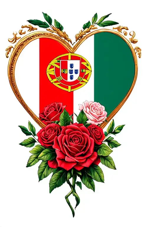 rosesIrish and Portuguese flags inside a heart tattoo design idea