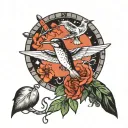 swallow and psilocybin molecule intertwined representing tattoo design idea