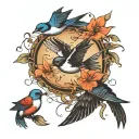 swallow and psilocybin molecule intertwined representing tattoo design idea