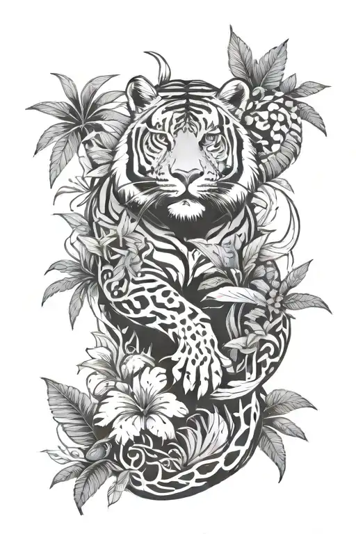 jungle theme to wrap around ankle tattoo design idea