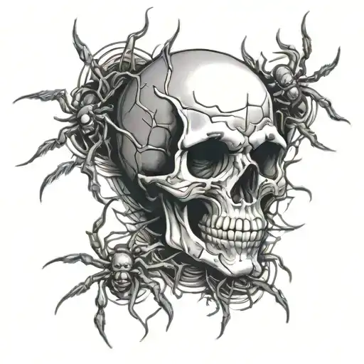 skull with big spiders tattoo design idea