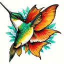 hummingbird, butterfly, bass fish transforming tattoo design idea