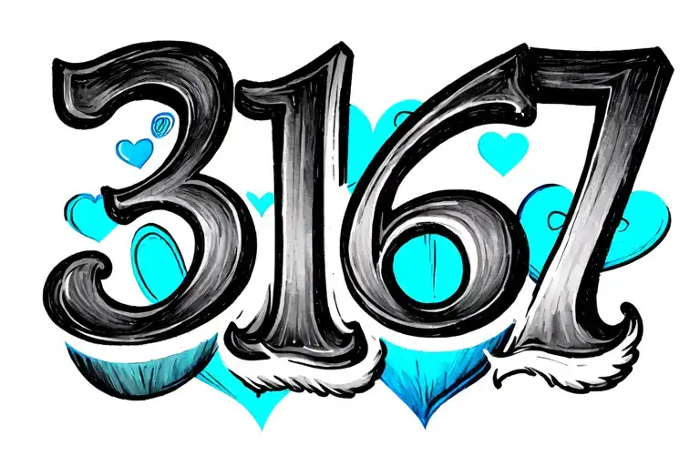 number "3167" with one blue heart in background. simple design tattoo design idea