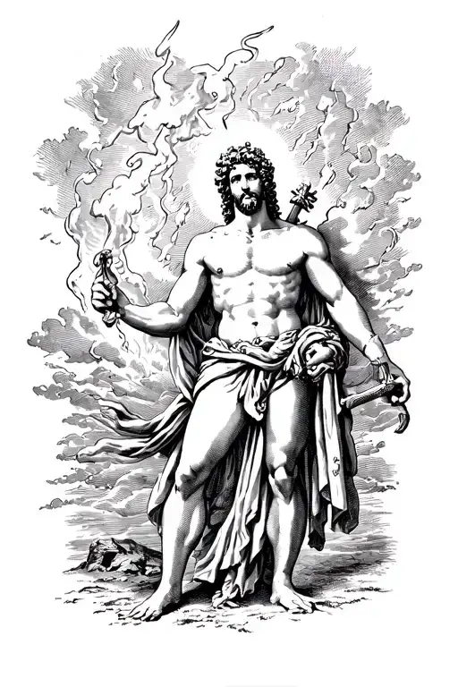 thunder storm greek god holding tattoo design idea