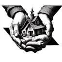 Three hands intertwined in a triangular formation (symbolizing strong unity).	•	A small house in the center (representi tattoo design idea