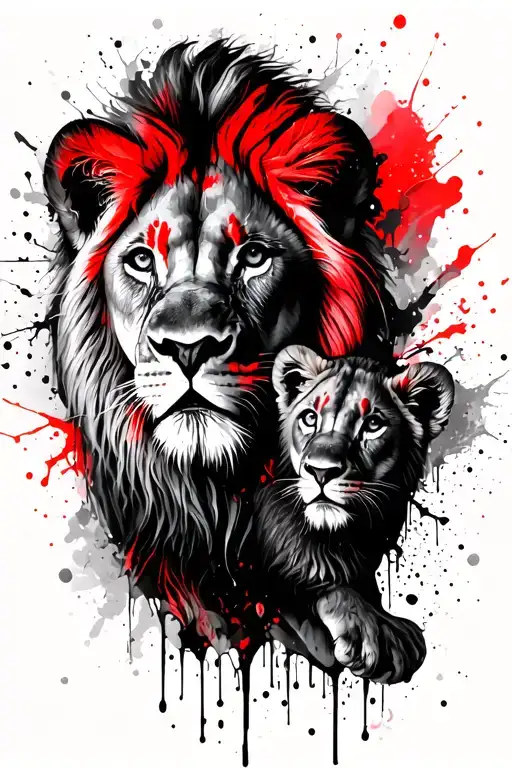 Lion with 2 cubs face only tattoo design idea