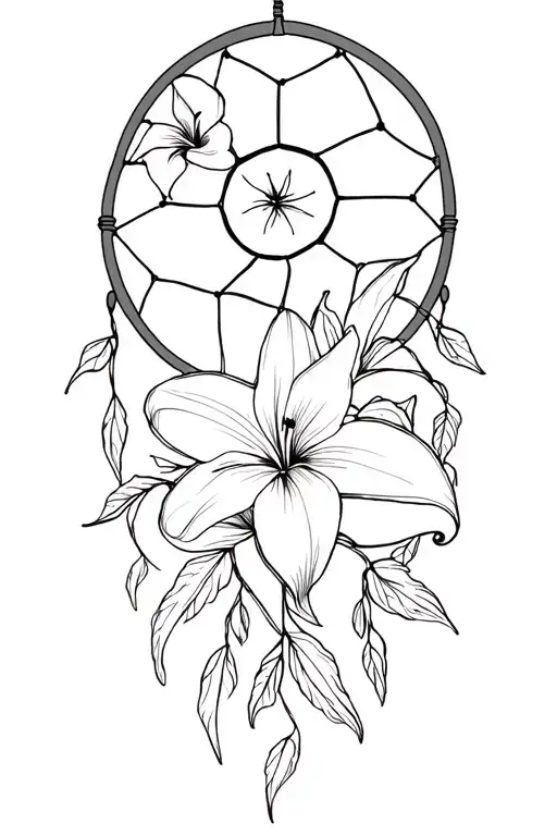 lily flowers dream catcher entangled tattoo design idea