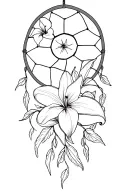 lily flowers dream catcher entangled tattoo design idea
