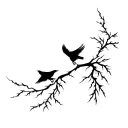 raven flying with a willow tree branch tattoo design idea