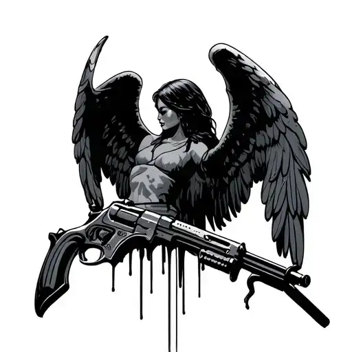 jail bars guns angels tattoo design idea