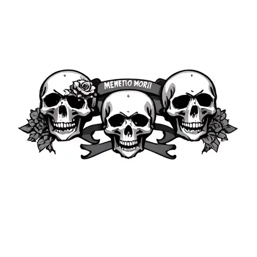 "Memento mori" "Memento mori" one banderoll with 2 skulls on the sides tattoo design idea