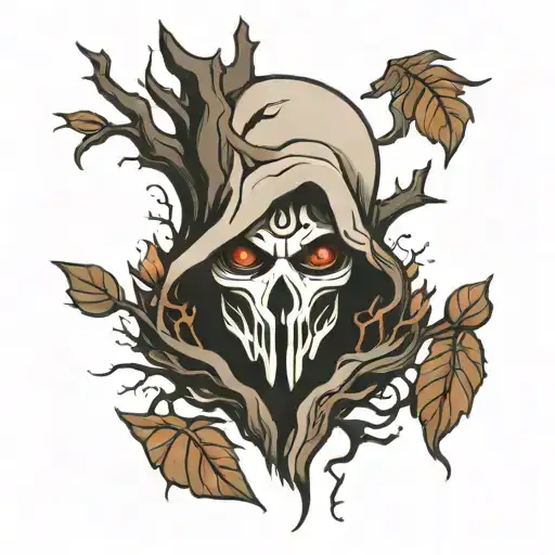 ghost face with woods surrounded tattoo design idea