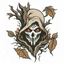 ghost face with woods surrounded tattoo design idea