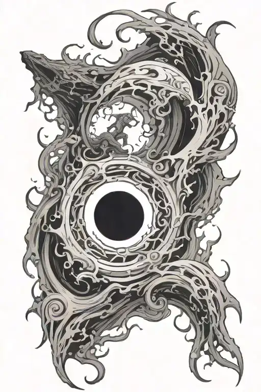 shadow creatures escaping a black hole  tattoo design idea