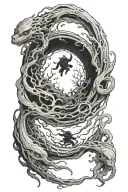 shadow creatures escaping a black hole  tattoo design idea