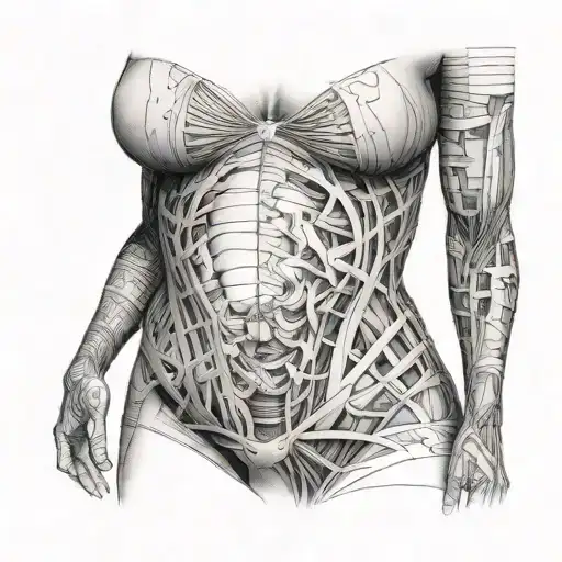 Integration with the Body: Lines that follow the anatomy of your belly, creating fluidity between the abdomen and the lower region tattoo design idea