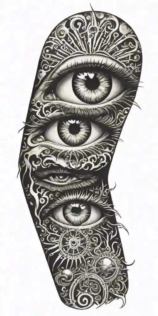 eye and fire,sun. electricity, florida psycedelic tattoo design idea
