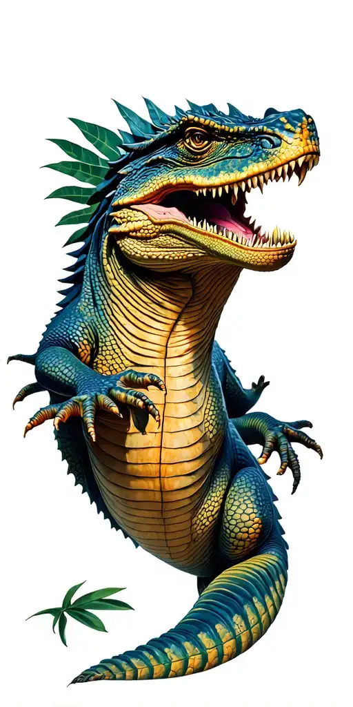 Komodo dragon emerging representing travelling in a jungle. include vacant spaces for times and dates tattoo design idea