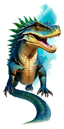 Komodo dragon emerging representing travelling in a jungle. include vacant spaces for times and dates tattoo design idea