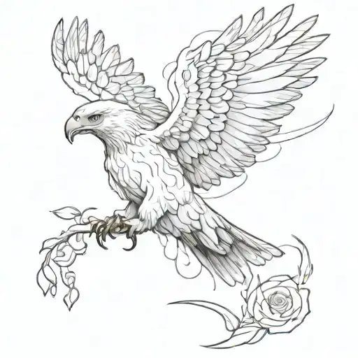 rose and eagle flying tattoo design idea