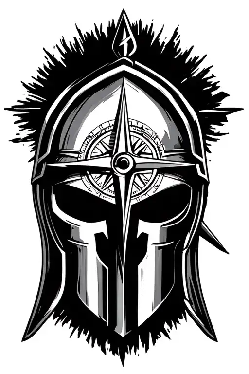 spartan helmet and compass design tattoo design idea