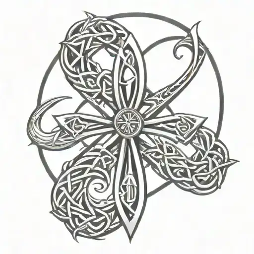 infinity sign with an ankh cross and a triquetra tattoo design idea