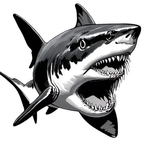 top down view bull shark swimming tattoo design idea
