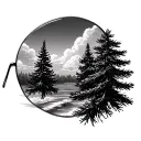 pine trees and clouds inside sunglasses reflection tattoo design idea