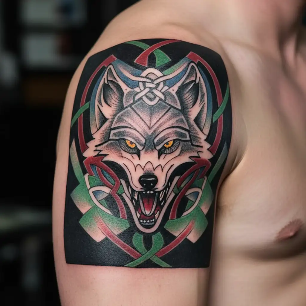 celtic knot fenrir wolf tattoo design idea
