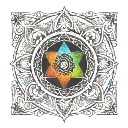 A mandala design incorporating all 7 chakras of the body, with each chakra represented by a unique symbol or color, surrounded by intricate patterns symbolizing the circle of life and the inevitability of death tattoo design idea