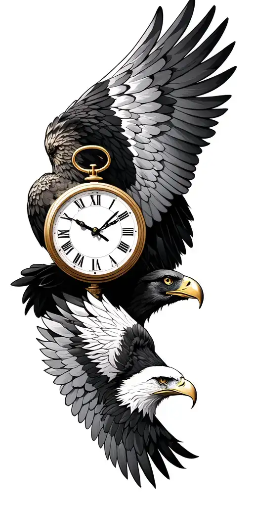 eagle wings over time clock tattoo design idea