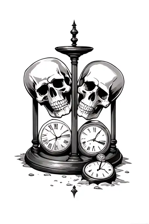 2 skulls forming a sand clock tattoo design idea