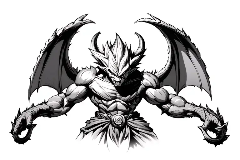 gargoyle warrior with Dragonball z super Saiyan power up tattoo design idea