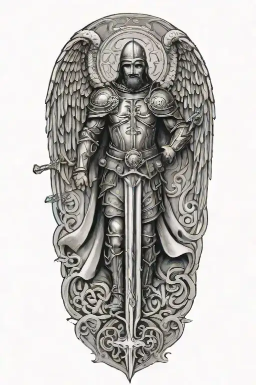 crusader man angel tattoo design idea