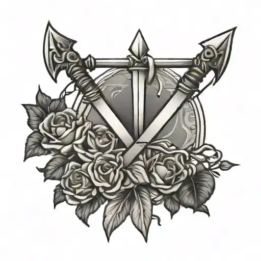 lesbian sword & bow & arrow tattoo design idea