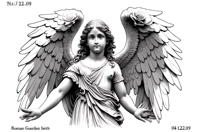 create child guardian angel. below put this date of birth in Roman (04/12/09) .you can fill it with roses and  tattoo design idea