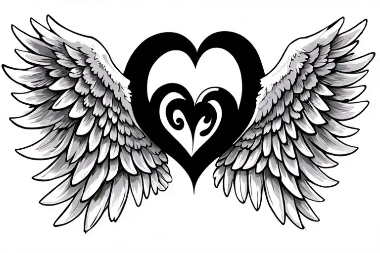 angel wings framing a heart tattoo design idea