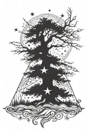 tree with rays of light or stars  tattoo design idea