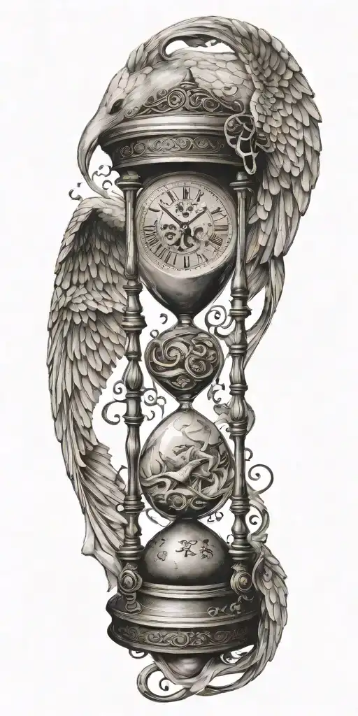 A broken hourglass with wings symbolizing the passage of time and the importance of living in the present tattoo design idea
