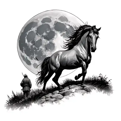 Dark Forest, in the middle of the road along which the Fritessian horse and a shepherd, in the sky, go, they go towards the moon tattoo design idea