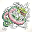 Shenron de Dragon Ball Z with Japanese cherry blossom on chest tattoo design idea