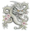Shenron de Dragon Ball Z with Japanese cherry blossom on chest tattoo design idea