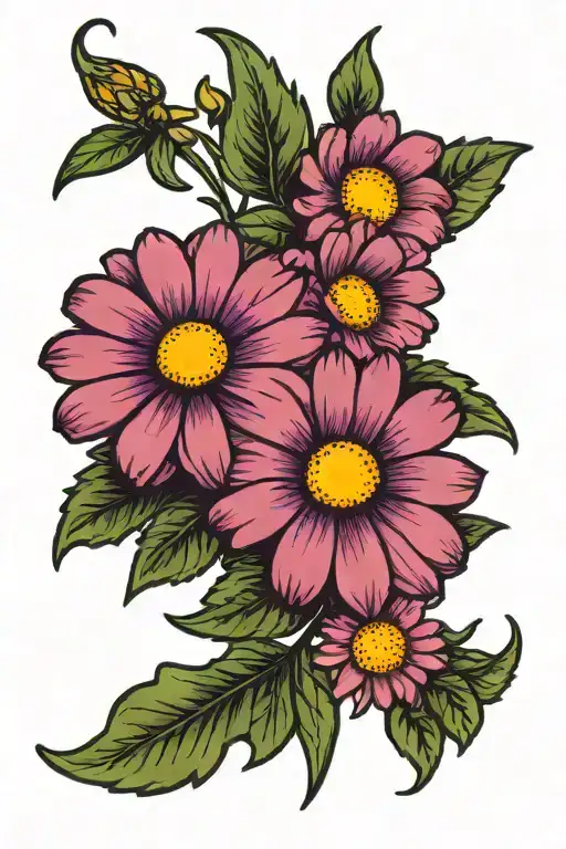 Purple Daisies with Taurus zodiac symbol tattoo design idea