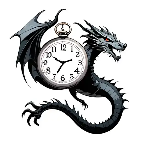 dragon holding clock tattoo design idea
