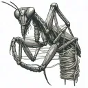 praying mantis eating spaghetti tattoo design idea