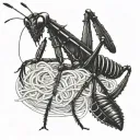 praying mantis eating spaghetti tattoo design idea