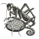 praying mantis eating spaghetti tattoo design idea