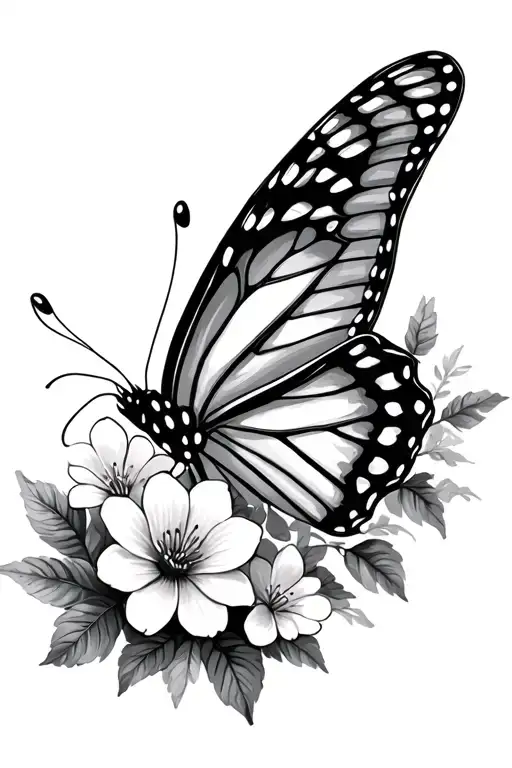 butterfly and flowers tattoo design idea