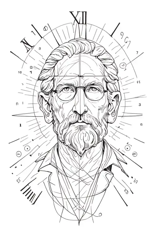 fine line tattoo forearm man representing science, liberty, reason,logic,time, ambition, honesty, intellectual curiosity tattoo design idea