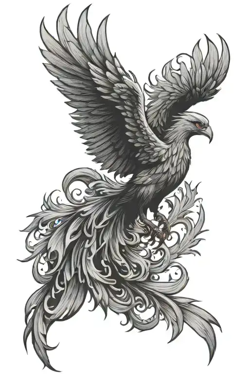 black and red phoenix rising tattoo design idea